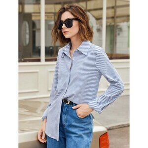 Blue Striped Button-Down Shirt Long Sleeve Plazacore Business Minimali